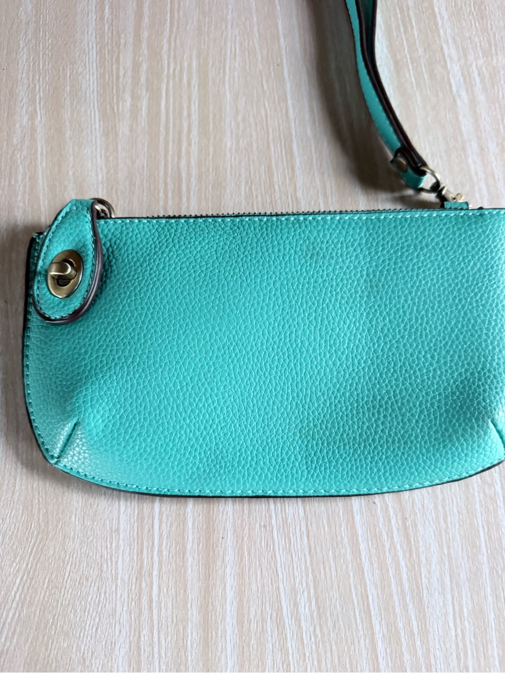Pebbled Teal Leather Wristlet Clutch
